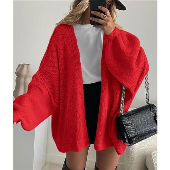 Womens Oversized Cardigan Sweaters Red - Picture 3 of 6